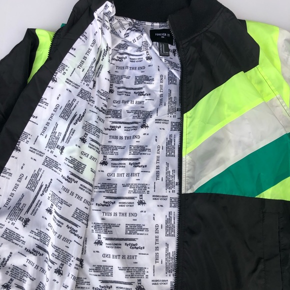 Forever 21 Mens Black w/ stripe Windbreaker Medium - Picture 3 of 4